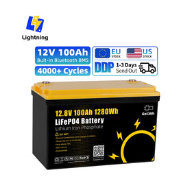 GoKWh Bluetooth IP65 12V 100Ah Battery Lifepo4 LFP 12.8V 200Ah Solar Battery Lithium Ion Battery Pack for RV Air Conditioner
