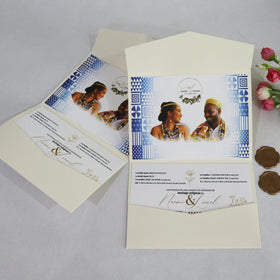 Modern DIY Ivory Blank Pocket Folding Invitation Custom Printed Vintage RSVP Cards Wax Seals Wedding Day Anime Style Made Paper