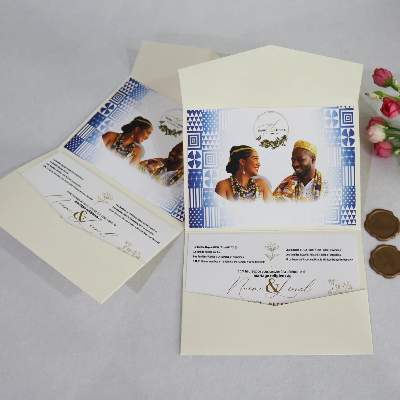 Modern DIY Ivory Blank Pocket Folding Invitation Custom Printed Vintage RSVP Cards Wax Seals Wedding Day Anime Style Made Paper