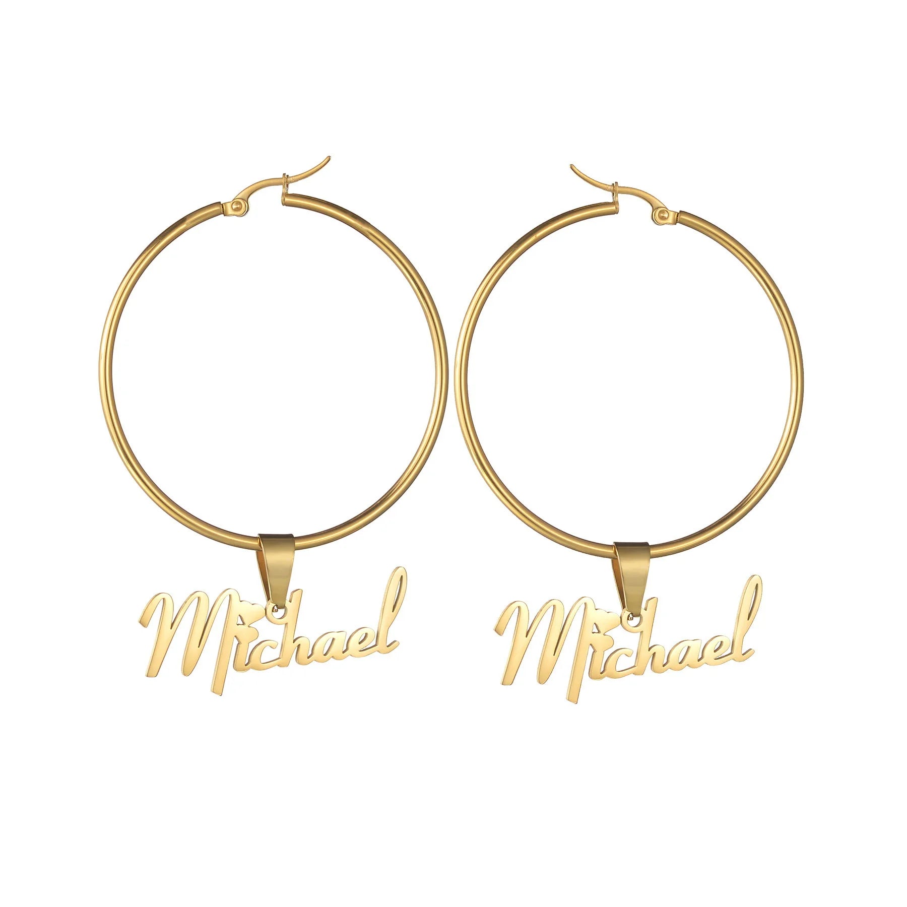 Qiuhan New Round Stainless Steel Custom Name Personalized Pendant Earrings
