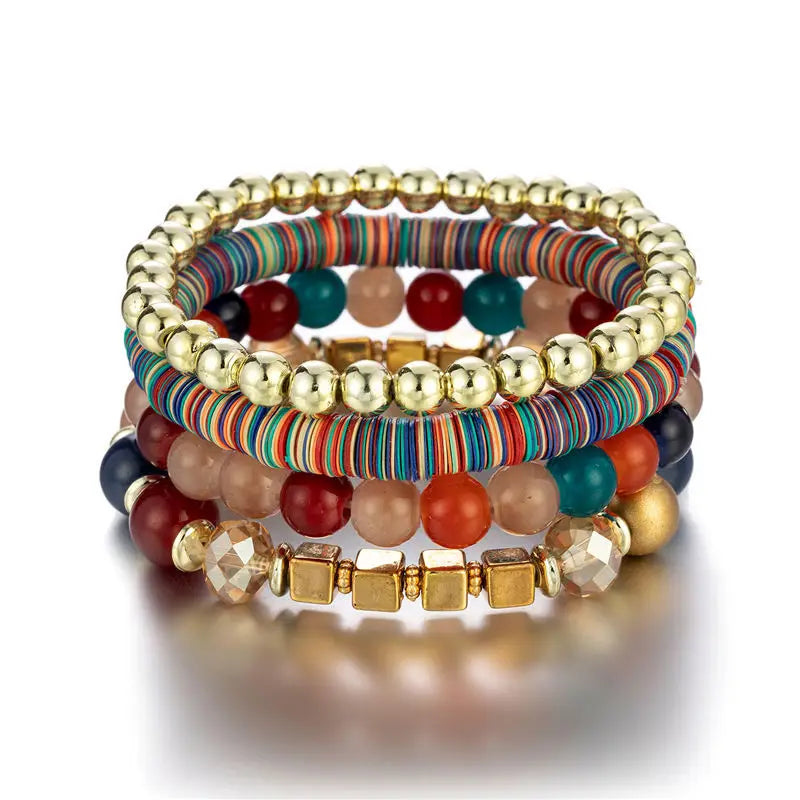 Ethnic Bohemia Style Women's Jewelry Set Cubic Beads Golden Bead Bracelet with Elastic Promotion Gift Bracelet Kit