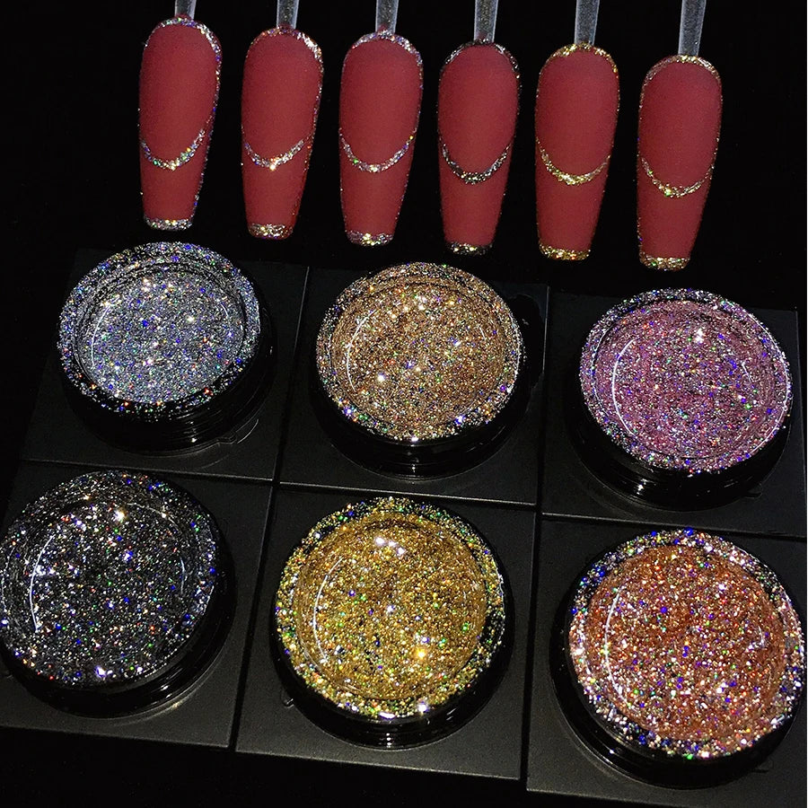 Vinimay High Density Super Shiny Flash Reflective Gel Bright Star Nail Art Gel Paint Star Holographic Galaxy Glitter Gel Polish
