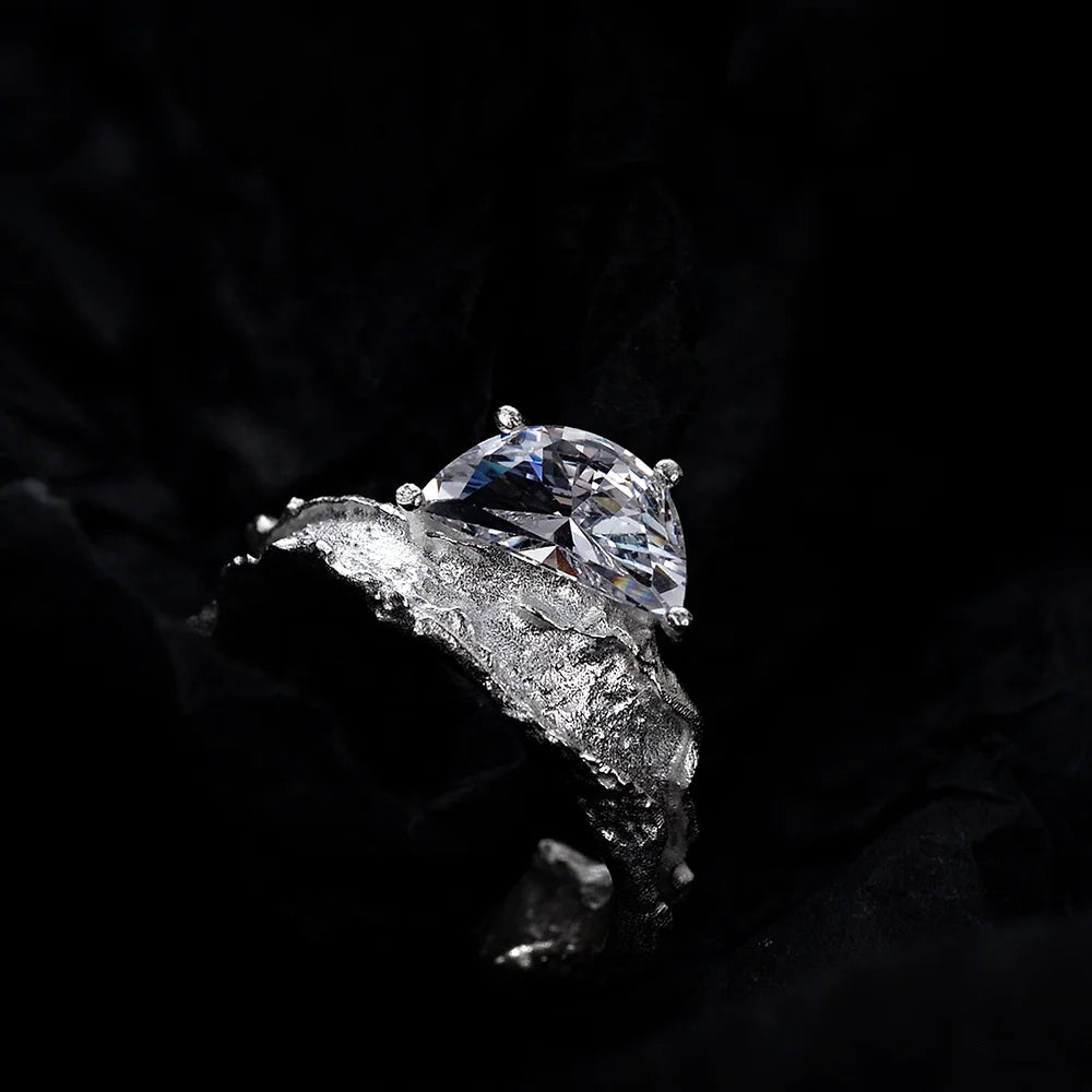 ICEBELA Jewelry 925 Sterling Silver Korean Version Minority Special Texture Female Inlaid Zircon Index Finger White Gold Ring