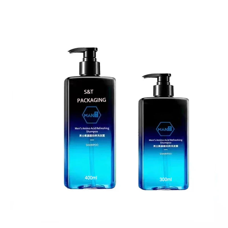 Custom logo Shampoo Bottle Gradient Colorful 300ml 400ml PET Rectangle Men Shampoo Bottle with Pump