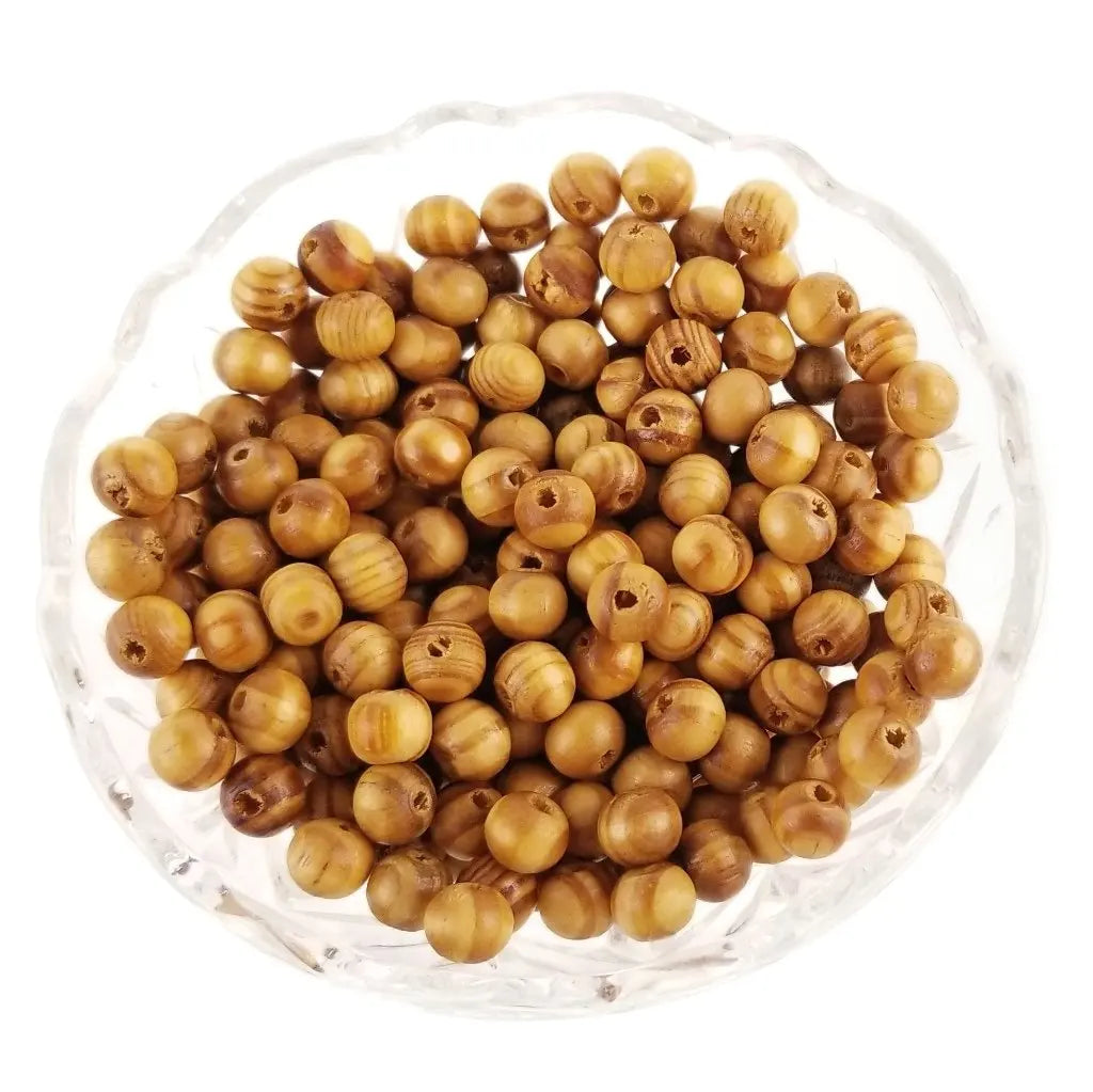 Wooden Beads Natural Round Striped Wood Beads Light Brown Assorted Wooden Beads for DIY Jewelry Bracelet Makings