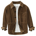 RNSHANGER Spring Autumn Men Cotton 100% Corduroy Long Sleeve Solid Color Shirt for Casual Loose Pocket Lapel Men Cardigan Shirt