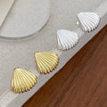 Luxury Vintage Fine Jewelry S925 Silver Needle Shell Stud Earrings Diamond Inspired Fashion Fan Shaped Texture Pearl Brass Niche