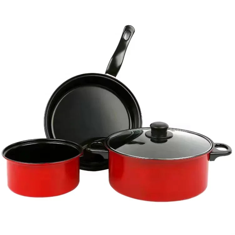 Cast Iron Thickened Multi-Layer Base Gas & Induction Ready Glass Lid Kitchen Cookware Set with Pots Fry Pan Eco-Friendly Gift