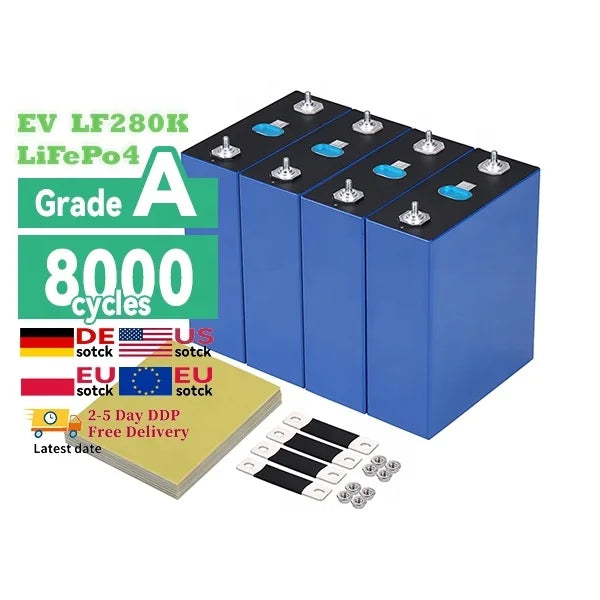 EU Stock 8000 Deep Cycle Akku Lifepo4 Cells 280ah 3.2v 280ah Lf280k Prismatic Lithium Ion Batteries for Boats Phosphate Battery