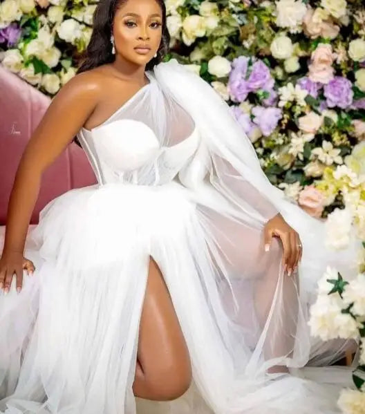 Bride Bridal Shower Dress One Shoulder White Shower Dress a Line Floor Length Plain Wedding Robes MW392