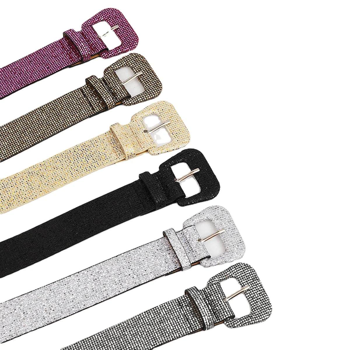 RTS 37mm Wide Fashion Bling Bling Women's PU Waist Jeans Belt With Plastic Pin Buckle 6 Colors