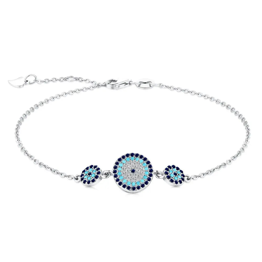 Fashion Jewelry Wholesale Blue Devil Eyes Shape Chain Pave Colorful Cubic Zirconia Adjustable Bangle Bracelet for Women Girls