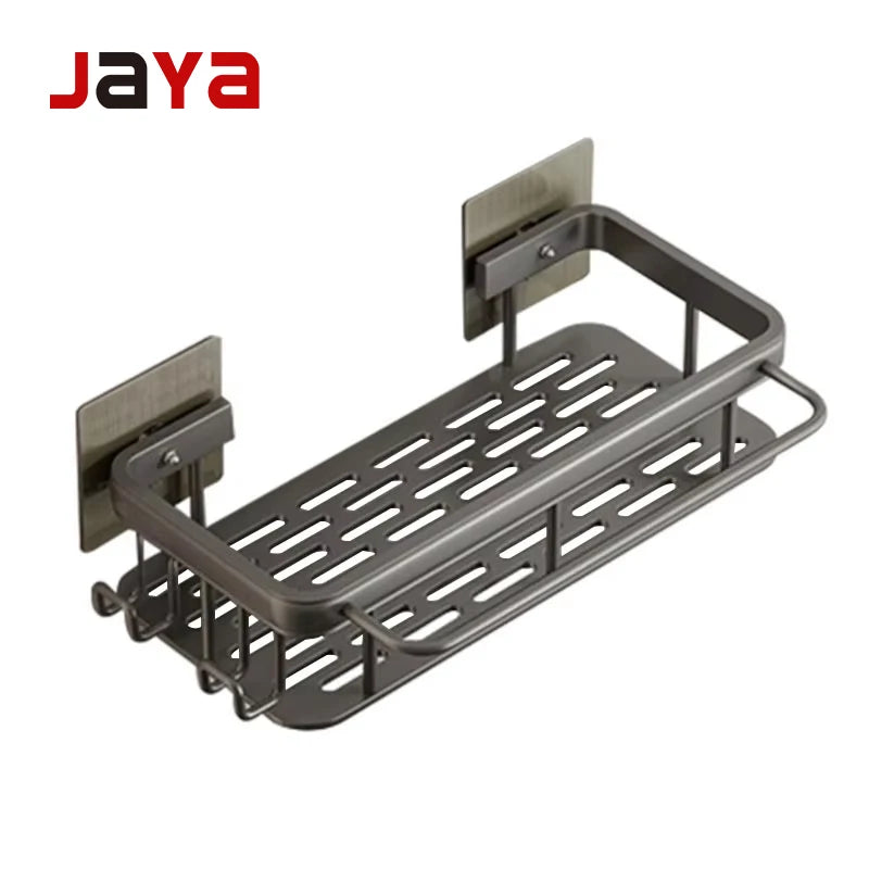 JAYA Wall Mounted Bathroom Shower Rack Black Steel Shelf Multi Functional Storage Organizer for Kitchen and Toilet Makeup Holder