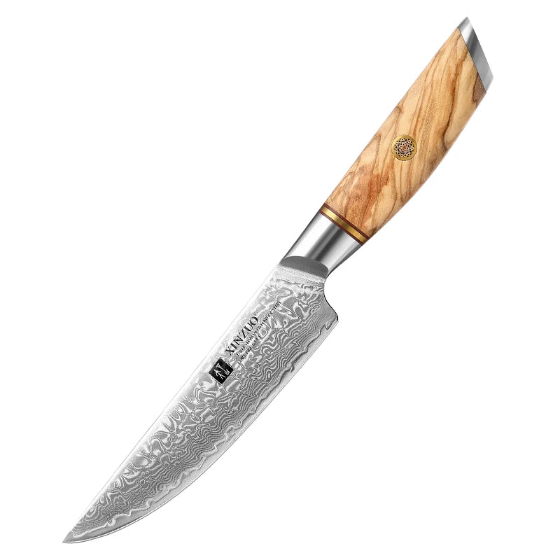 XINZUO 5 Inch Steak Knife Damascus Powder Steel Olive Wood Handle Restaurant Kitchen Beef Knives