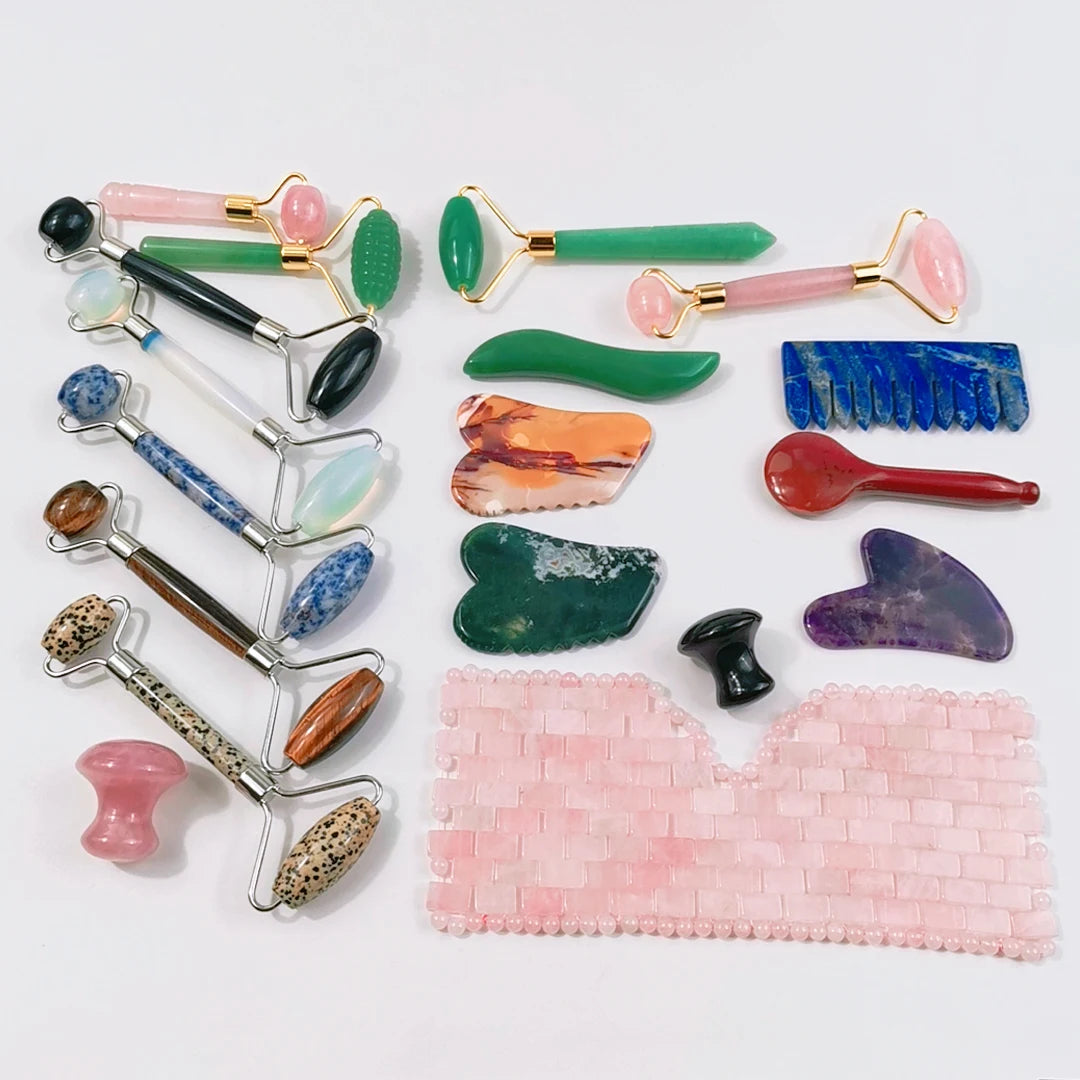DIY Natural Rose Quartz Plate Fascial Massager Pressure Physiotherapy Scraper Health Beauty Facial Massage Tool