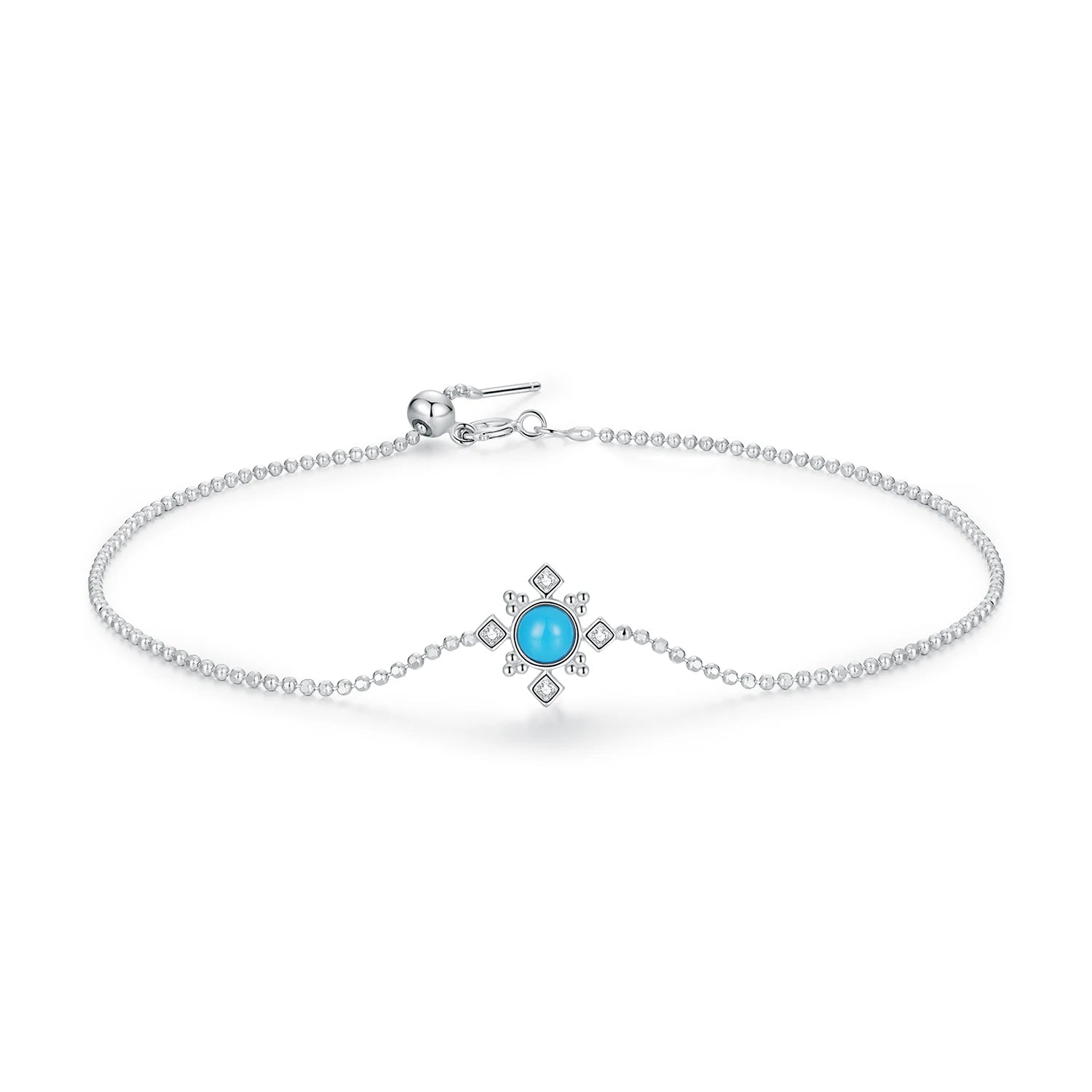 925 Sterling Silver Simple Turquoise Adjustable Cross Bracelet for Women Factory Fine Jewelry for Parties and Weddings-SCB245
