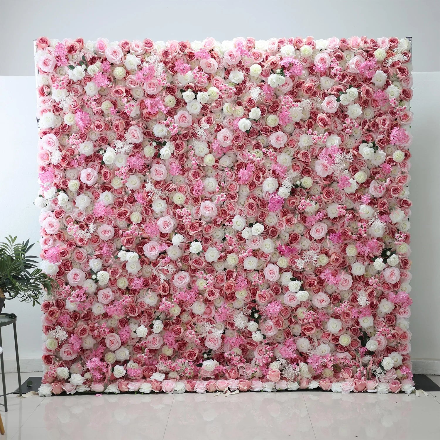 Custom Price Lower 3D 5D Pink White Silk Peony Rose Hydrangea Backdrop Panel Wedding Decoration Artificial Flower Wall