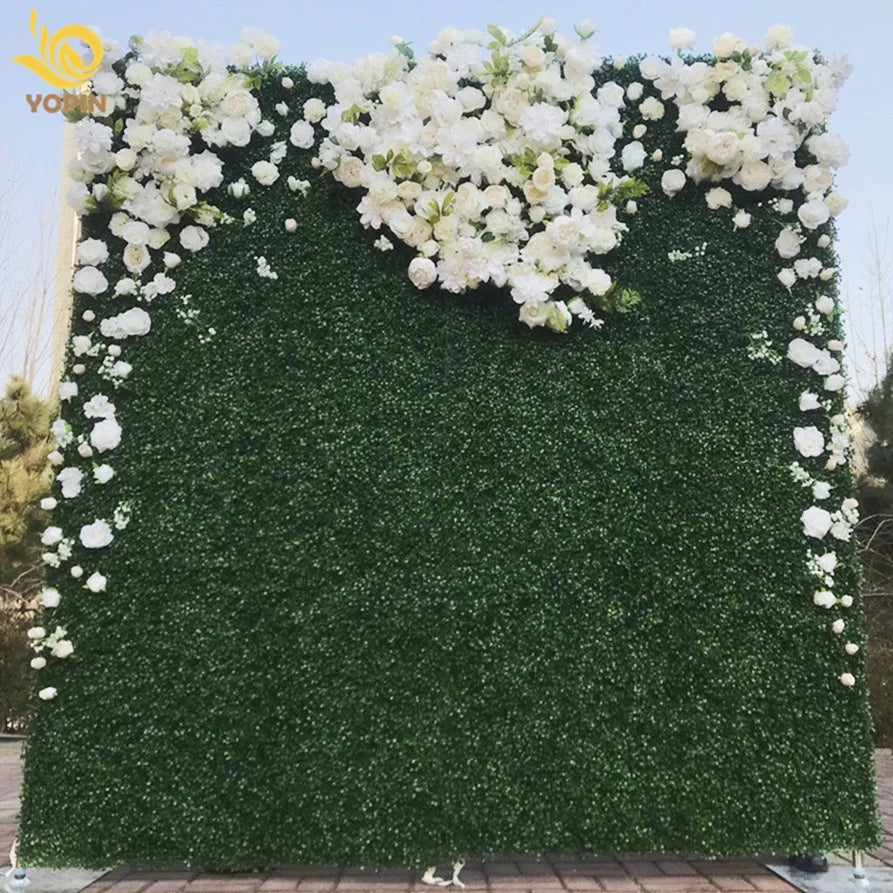 YOPIN 400 Artificial Grass Wall Panel Roll up Cloth Flower Wall Panels Green Wall Backdrop for Events