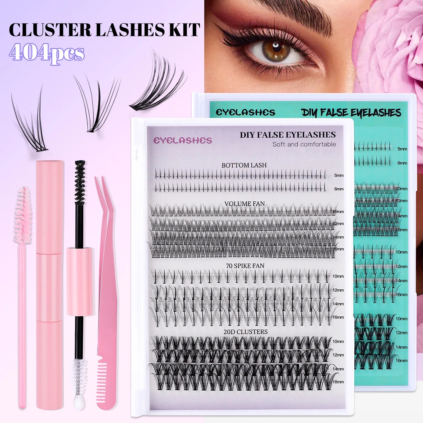 Wholesale New Private Label Individual Eyelash Cluster Extensions D Curl Pre Cut Segment DIY Lash Extension Kit