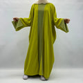 2 Piece Abaya Set Eid Dubai Slip Underdress Kimono Sleeves With Slits Islamic Clothing Muslim Women Modest Dress