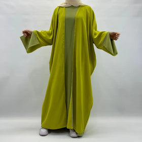 2 Piece Abaya Set Eid Dubai Slip Underdress Kimono Sleeves With Slits Islamic Clothing Muslim Women Modest Dress