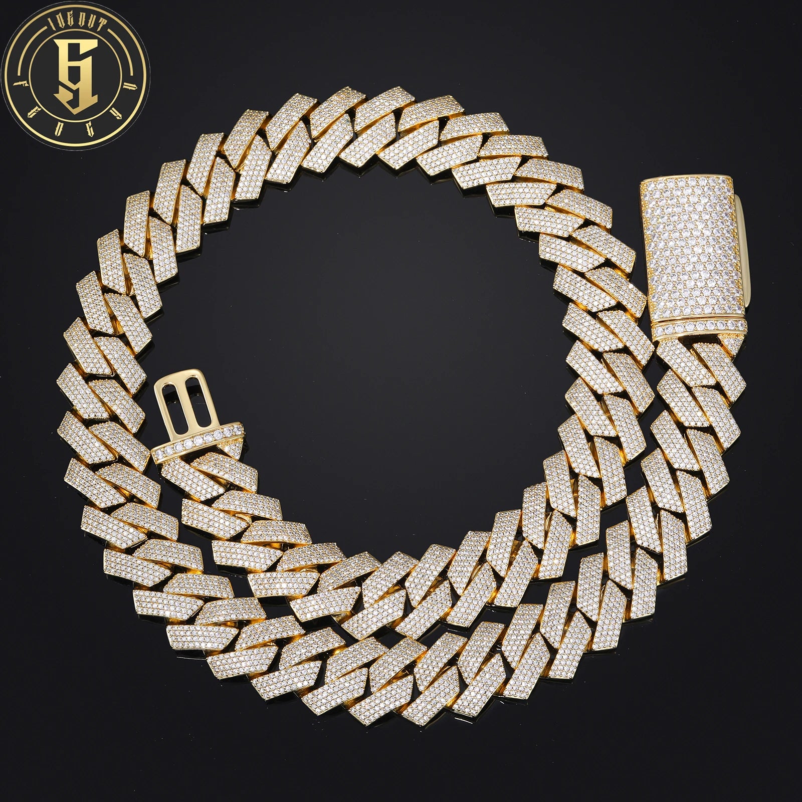 Classic 20mm Necklace Real 18K Gold Plated Brass Micro Paved 4 Rows Zirconia Diamond Rhombus Cuban Chain for Men