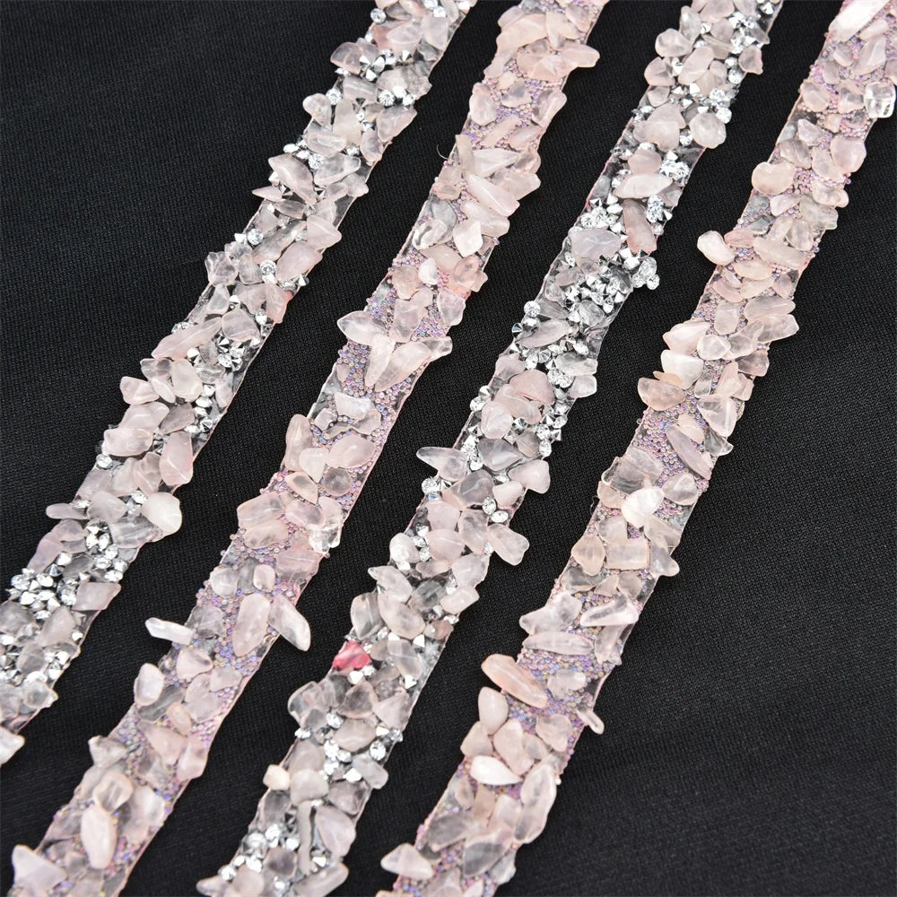 Factory Customized Hot Fix Pink Gravel Rhinestone Strip Trim Ribbon DIY Clothing Belt Shoes Bags Accessories 1cm width