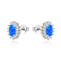 Silver Jewelry Earrings Janpan's Trendy Artificial Oval Halo Opal Stud with Diamond Gold Plated Sterling Silver for Gift