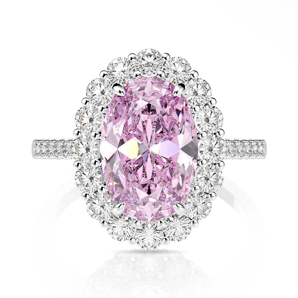 6Ct Luxury 925 Sterling Silver 8*12 MM Oval Custom Rings Pink Cubic Zirconia Jewelry Women Eternity Engagement Halo Rings