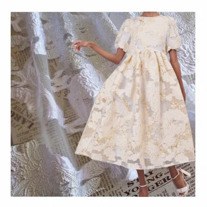 Fashion Design Flower Floral Yarn Dyed Wedding Bridal 3D Metallic Organza Jacquard Fabrics for Dress