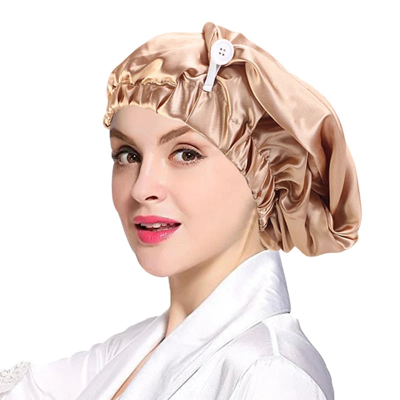 Hot Sale Women Marcel Cap Curly Hair Bonnets Silky Custom Logo Designer Long Hair Bonnets With Snap