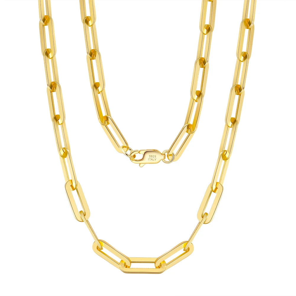 RINNTIN SC41 S925 Made in Italy Solid 14K Gold Plated Over Sterling Silver Italian Paperclip Link Chain Necklace for Women Men