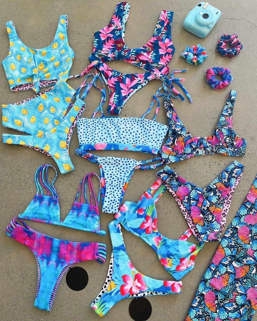 Custom Woman Two-Piece Bathing Suits Sexy Triangle Crisscross Reversible Bikini Seamless Floral Swimwear