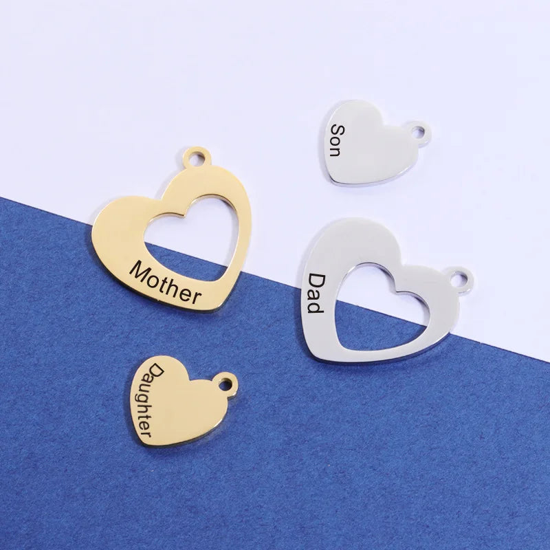 BASQUESUN Hot Selling Mirror Stainless Steel Heart DIY Laser Engraving Mother Dad Customizable Pendant Accessories