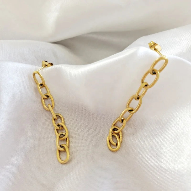 Wholesale 18K Gold Plated Stainless Steel Gold Semi-circular Chain Long 2021 Fashion Women Stud Tassel Earrings Jewelry