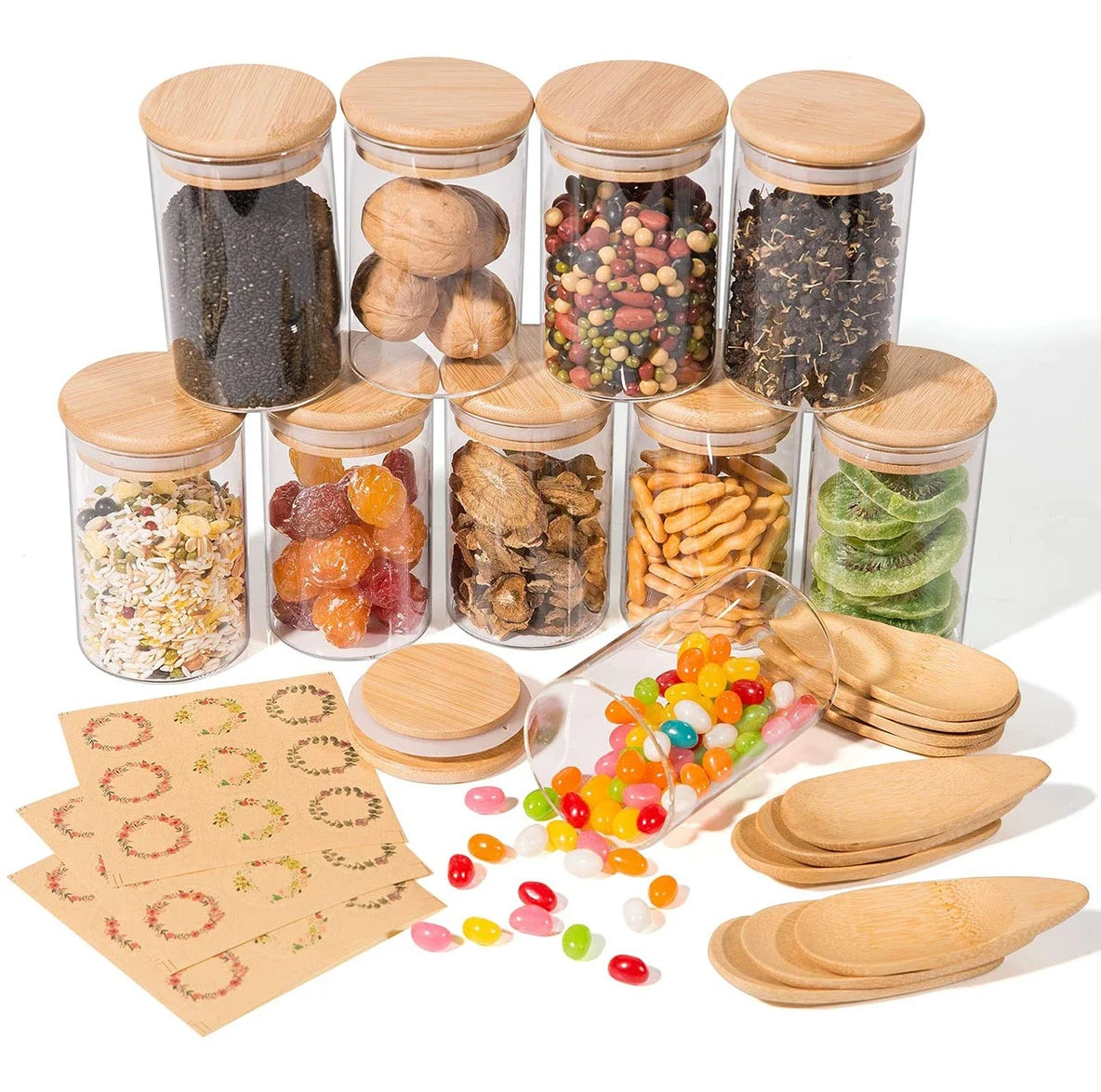 Wholesale 100ml 180ml 200ml 250ml 300ml 4oz 6oz 8oz High Borolicicate Customize Spice Glass Food Jar With Bamboo Wooden Lids