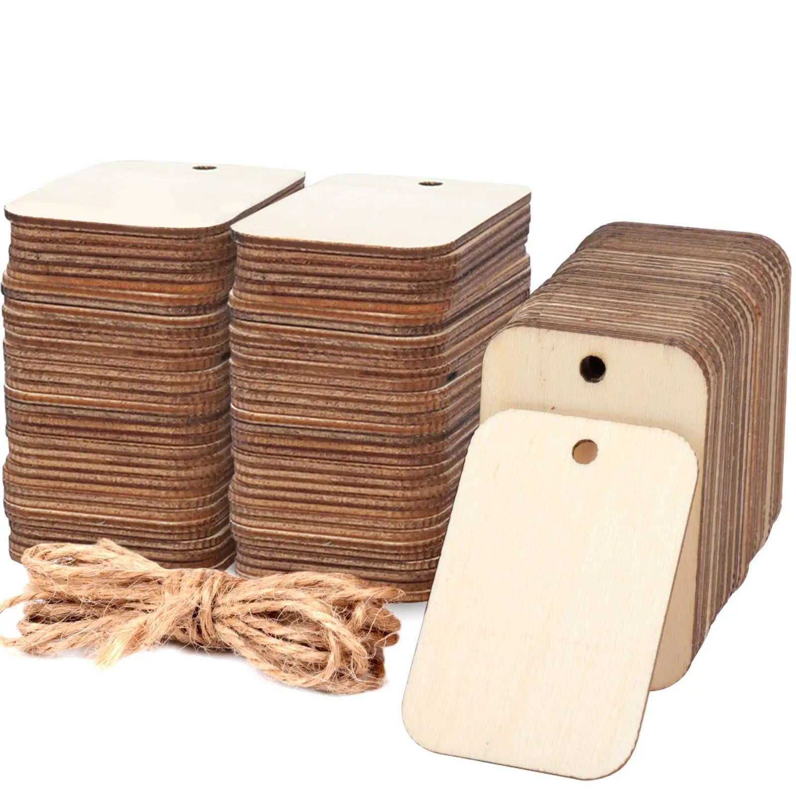 Natural Rustic Unfinished Rectangle Wood Pieces Signs Log Slice Cutout Shapes Wooden Plaque Blanks for Diy Crafts Hanging Decor
