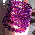 Luxury Natural Gemstone Healing Quartz Uruguayan Amethyst Round Beads Elastic Adjustable Bracelet for Women Men Yoga Bangles