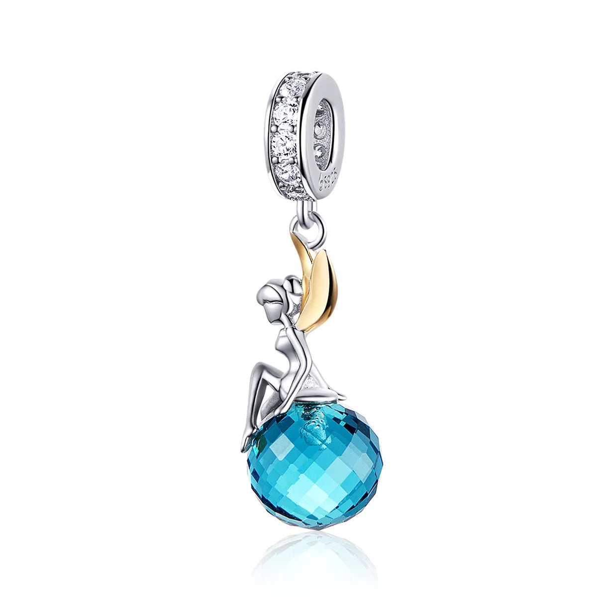 925 Sterling Silver Elf Planet Charm with Blue Zircon Sparkling Bead Pendant for Bracelet Making DIY Jewelry Charms Gift BSC056