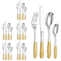 Hot Selling Embossed Handle Stainless Steel Flatware Set for 6 People Fork Spoon Silverware 24 Pcs Wedding Gold Cutlery Set