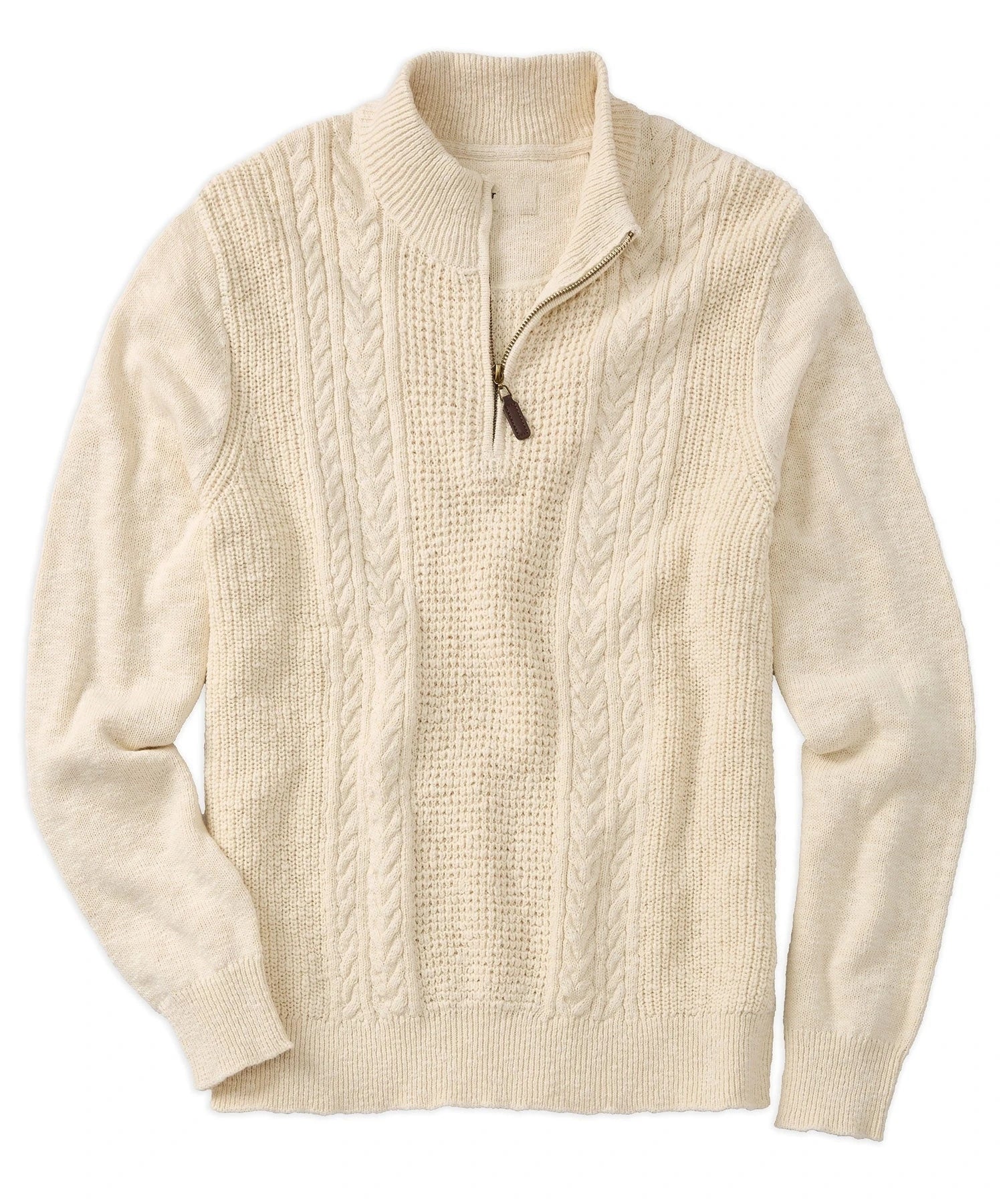 Men's 100% Cotton Slub Quarter-Zip Mock Neck Pullover Machine Knitted Crocheted Knit Sweater with Front Logo for Spring Season