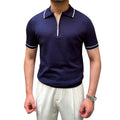 Wholesale New Arrival Men's Knit Short-sleeved Zipper Polo T-shirt 100% Merino Wool Polo Shirts Men Sweater