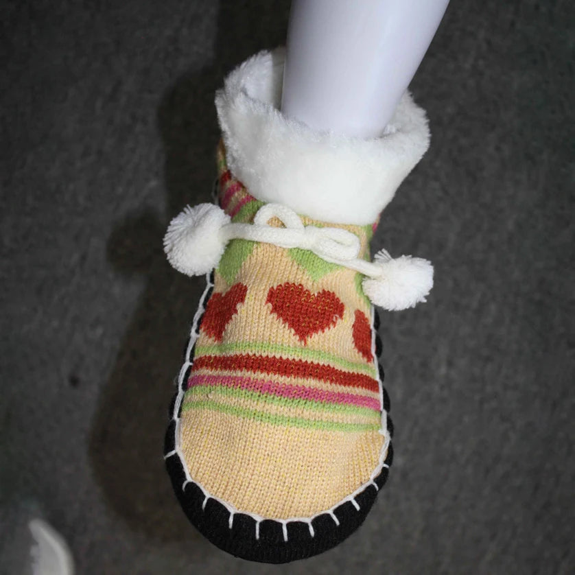 Women's Cozy Soft Acrylic Woven Indoor Slipper Socks Winter Cable Knit Non-Skid Warm Floral Pattern Fluffy Sherpa Lining