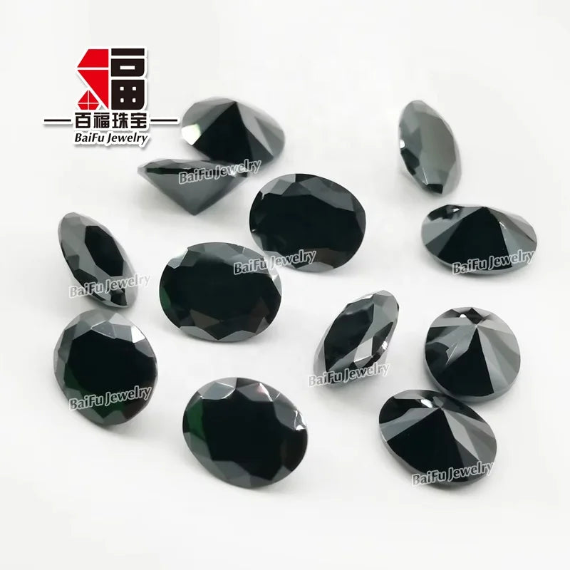 BaiFu Jewelry CZ Stones Factory Price Loose Oval Cut Black Cubic Zircon