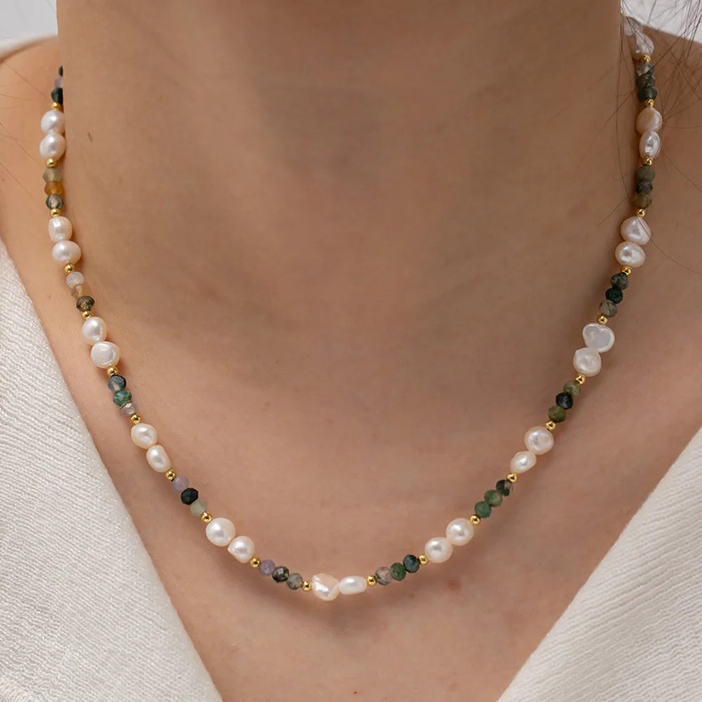 French Vintage Necklace Natural Pearl African Pine Stone Necklace Women Medieval Style Light Luxury Palace Necklace Jewelry