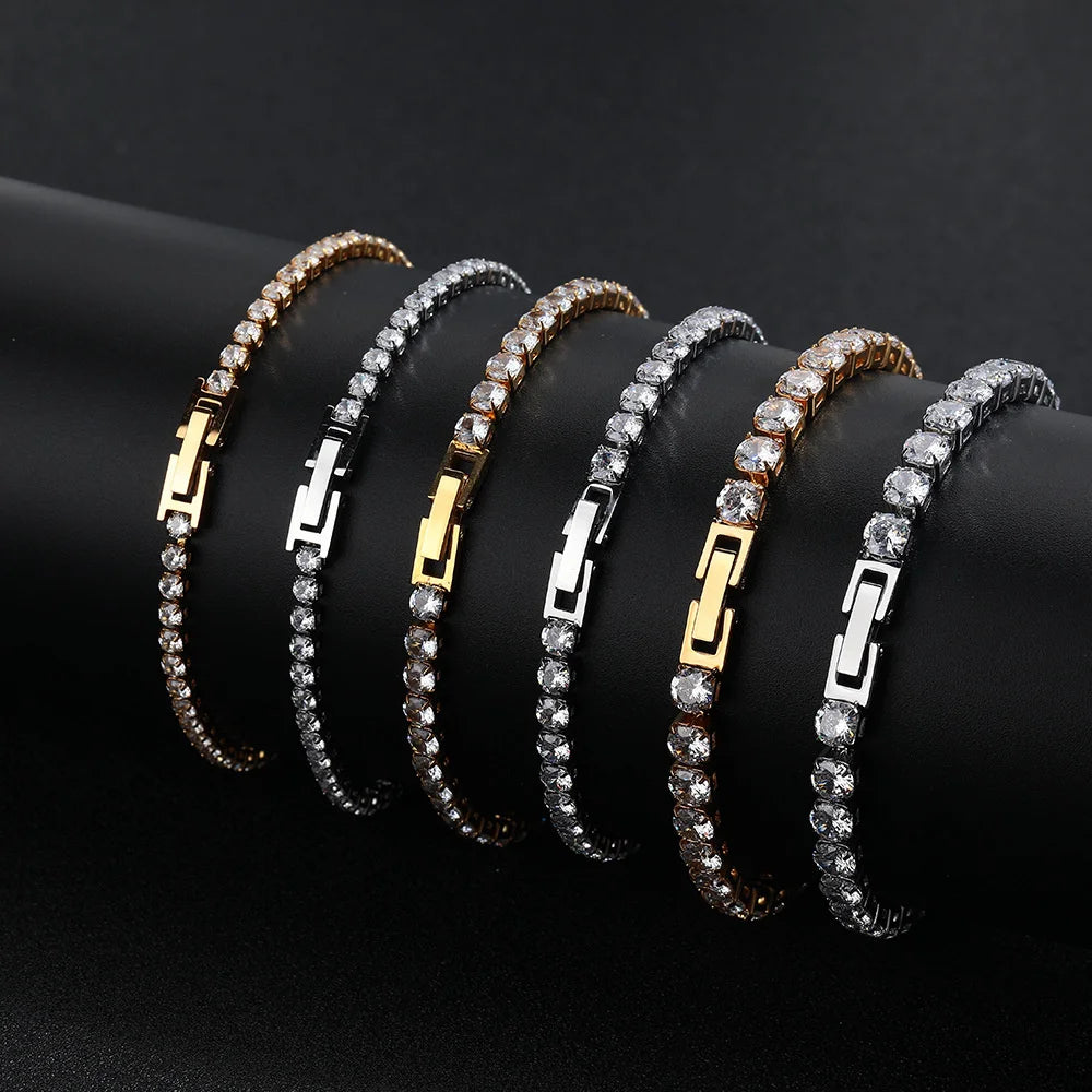 Hip Hop Style Stainless Steel Jewelry Water Proof Jewelry Gold Plated Bracelet Full Zircon Tennis Bracelet