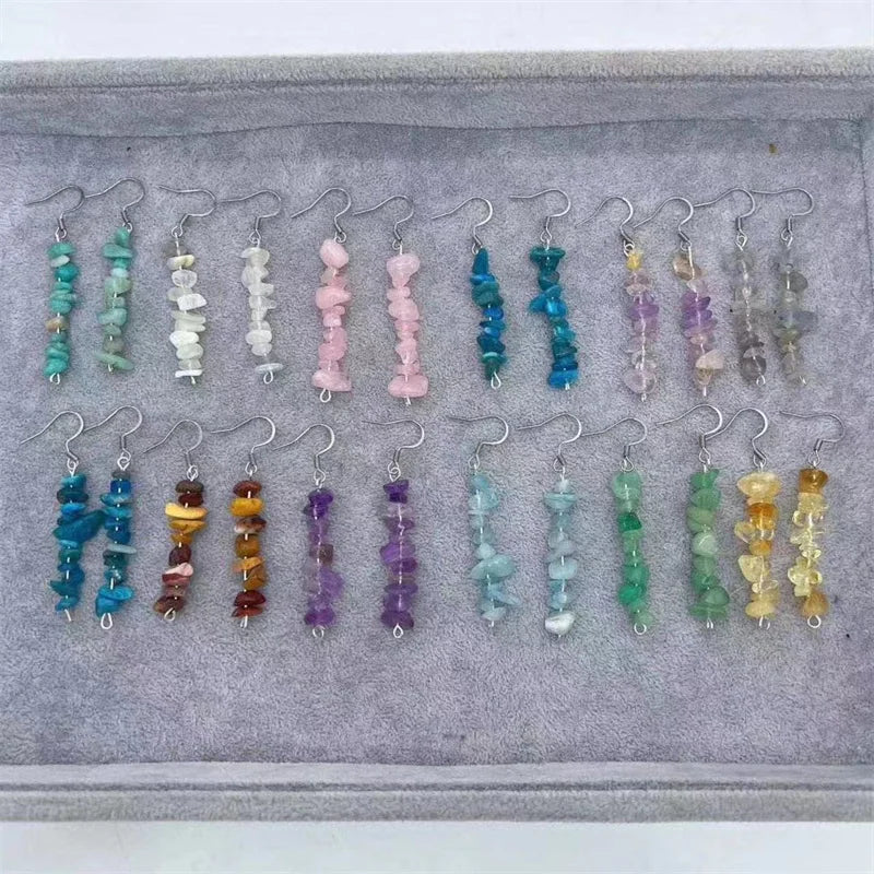 New Arrivals Chakra Crystal Chips Gemstone Jewelry 925 Silver Natur Mixed Quartz Crystal Earrings for Gift