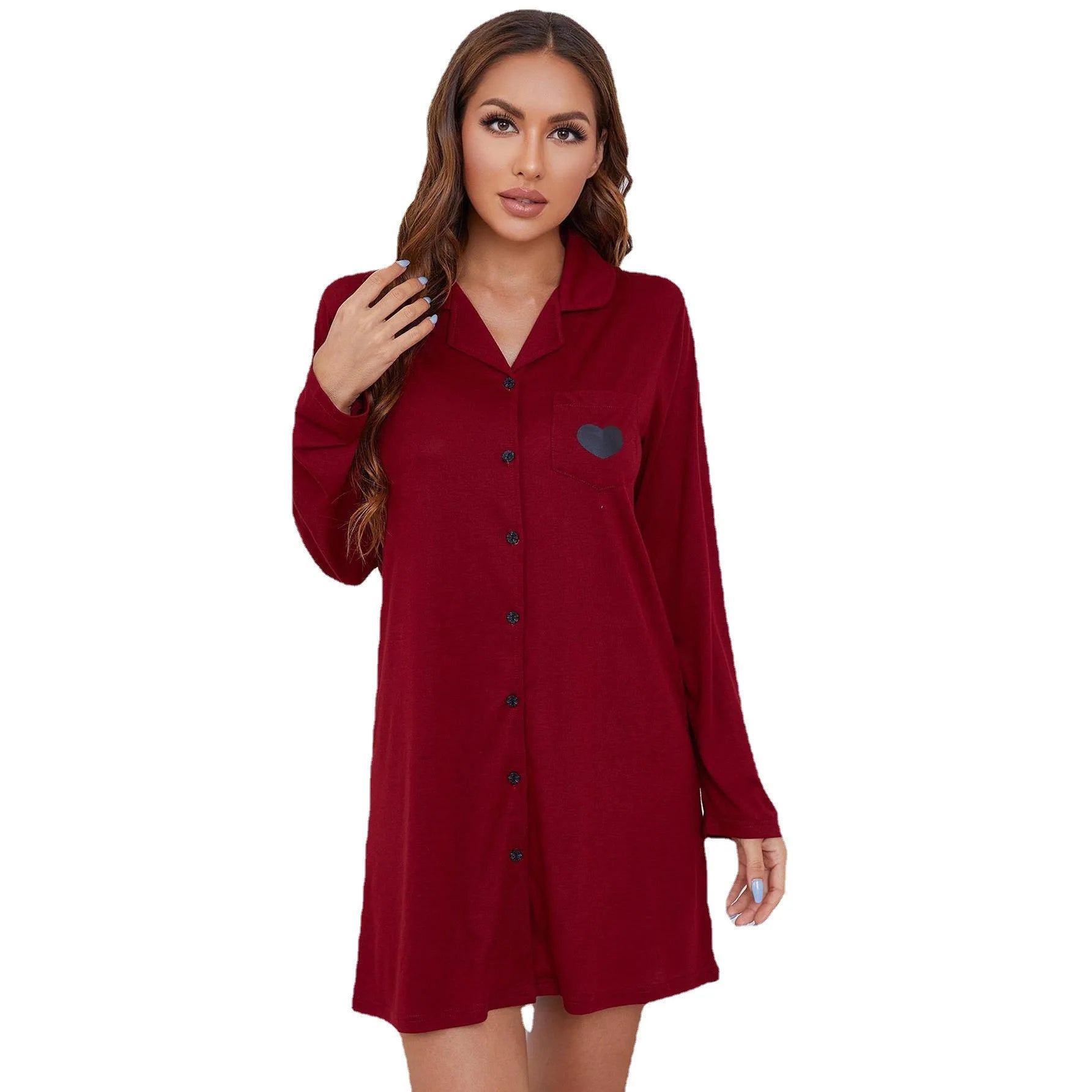 New Arrival Women's Elastic Waist Summer Sleeping Dress Cardigan Long Sleeve Nightwear Home Wear