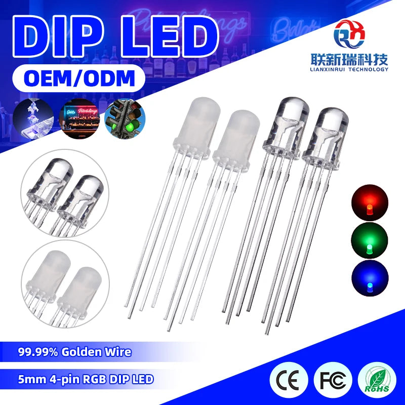 Through Hole Package Type Smart Digital RGB F5 Diode 5mm Dip LED Diffused Lens