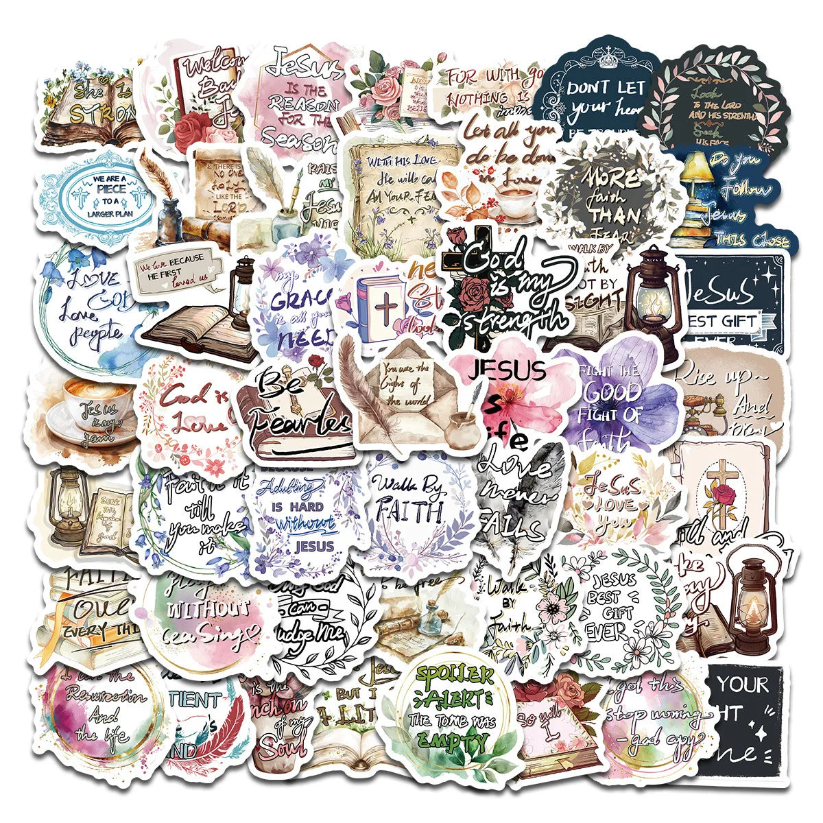 50 Pcs Inspirational English Short Sentences From the Bible PVC Waterproof Stickers for Laptops Notebooks Handbags and Helmets